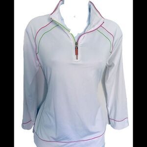 EP Pro Quarter Zip Top- S white /pink green trim , quarter sleeve , polyester